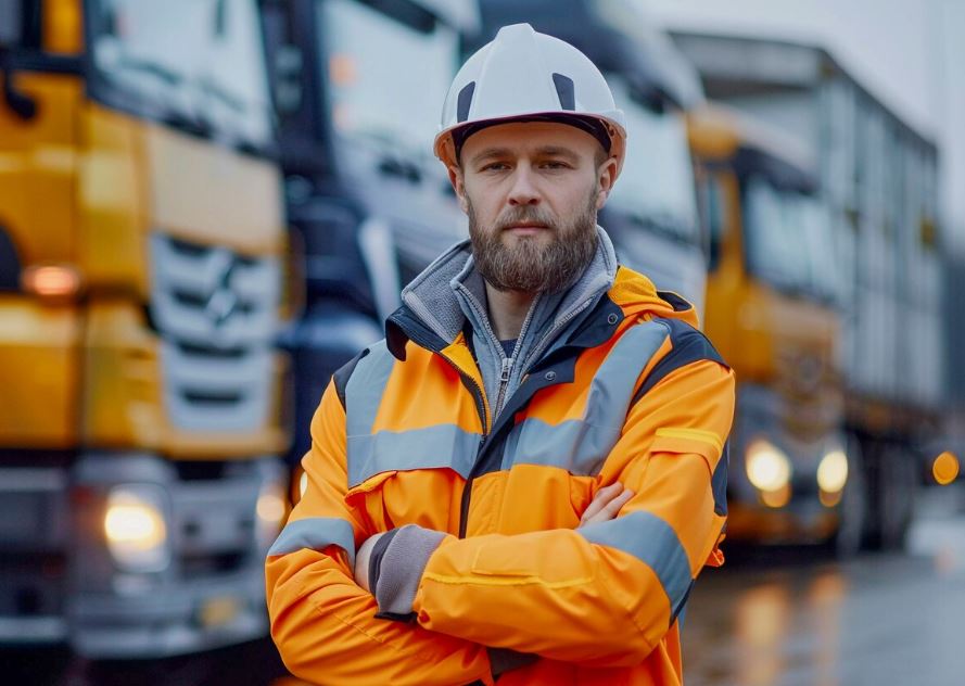 Машинист управляет строительной техникой на объекте